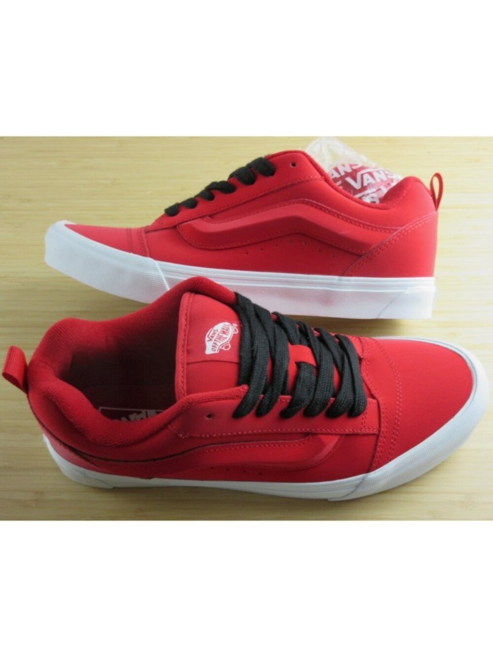 Vans Men's Knu Skool Red Black Leather Striped Lace Up Skate Shoes size 11 NIB
